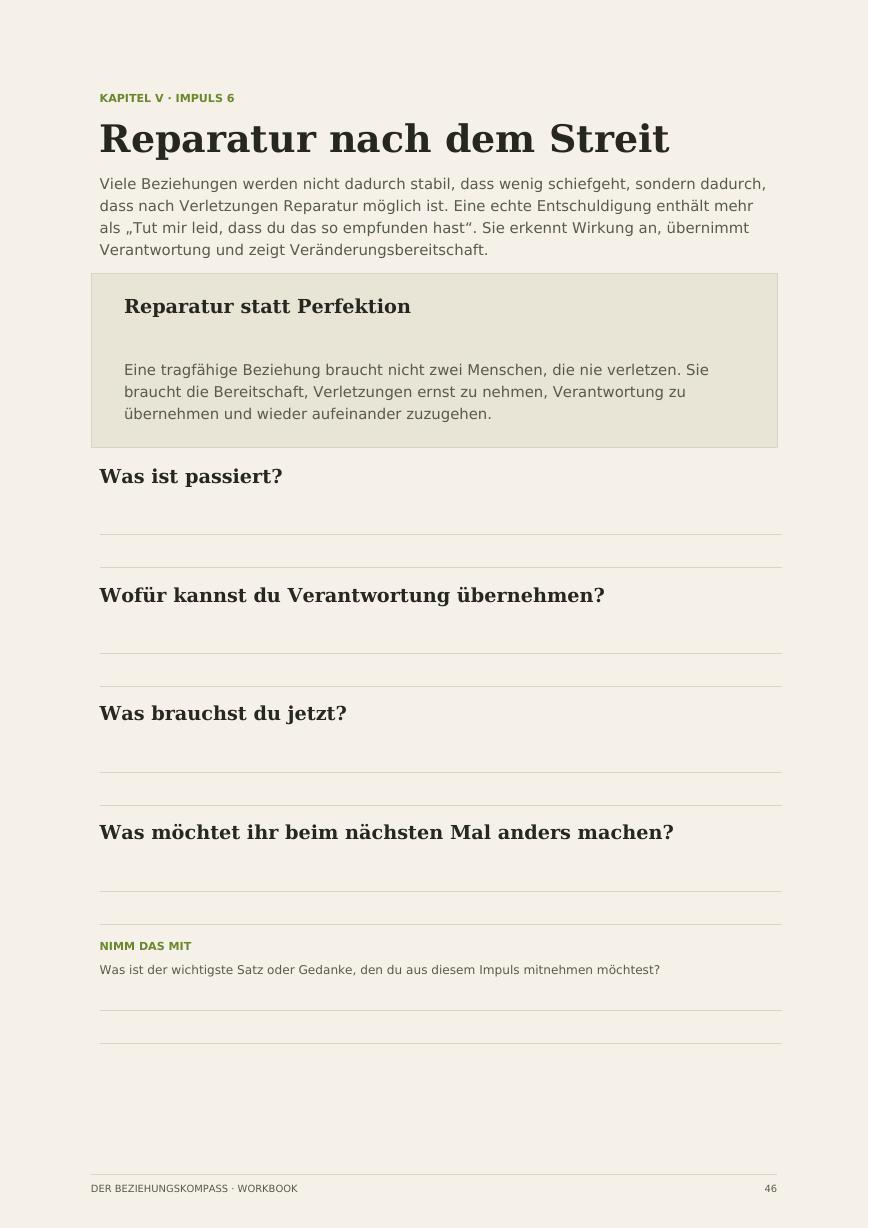 Beispielseite Reparatur nach dem Streit aus dem Beziehungskompass Workbook
